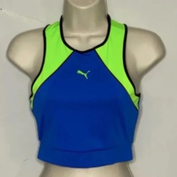 NWT PUMA Activewear Xtreme Colorblock Crop Top Blue & Green XS - Picture 2 of 4